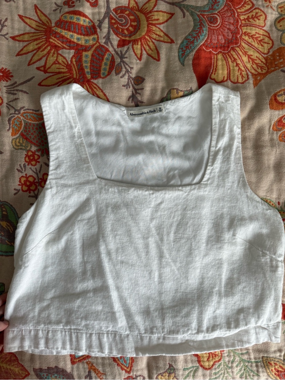 Abercrombie & Fitch White Linen Square-Neck Crop Tank Top